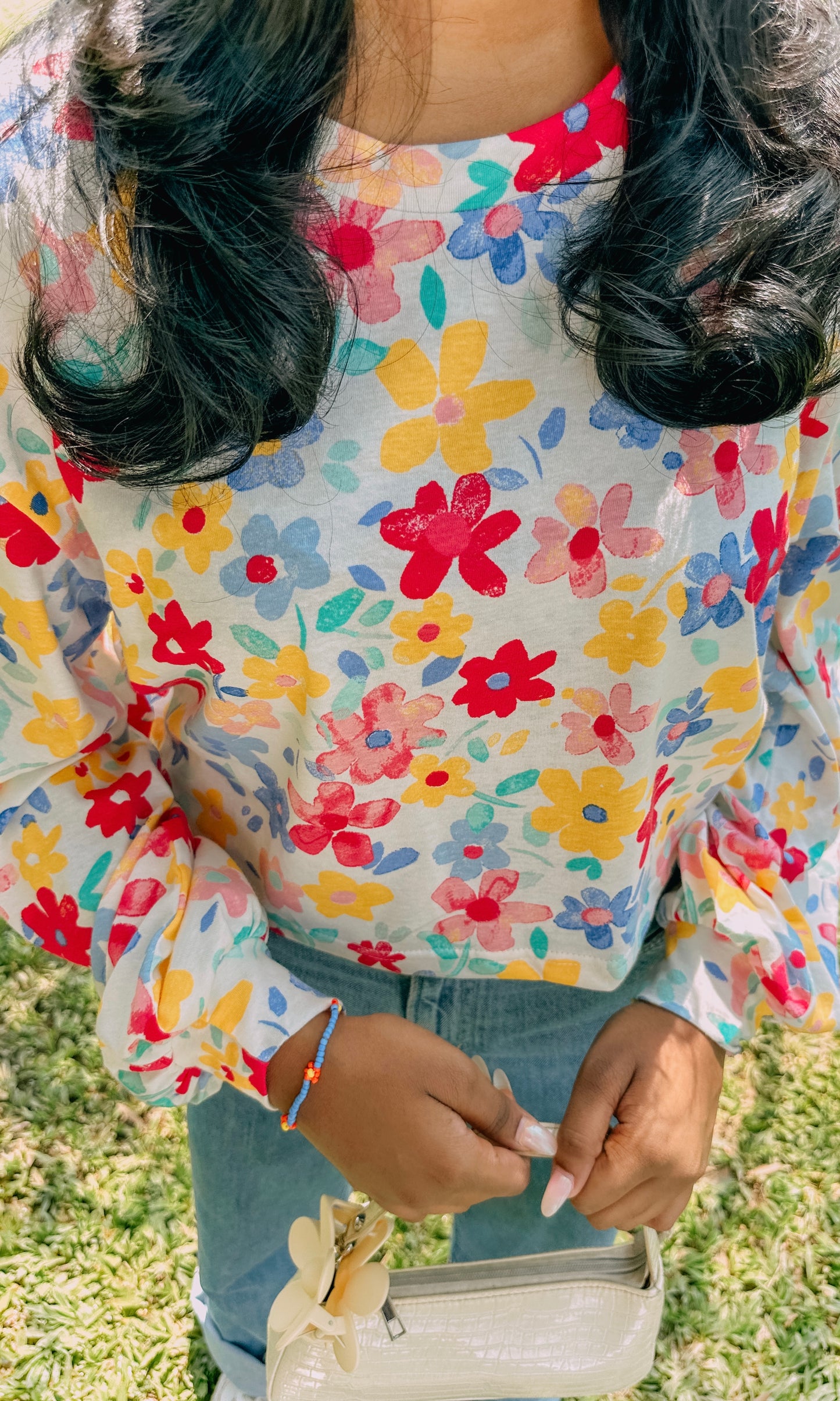 Vibrant Petals Balloon Sleeve Pullover