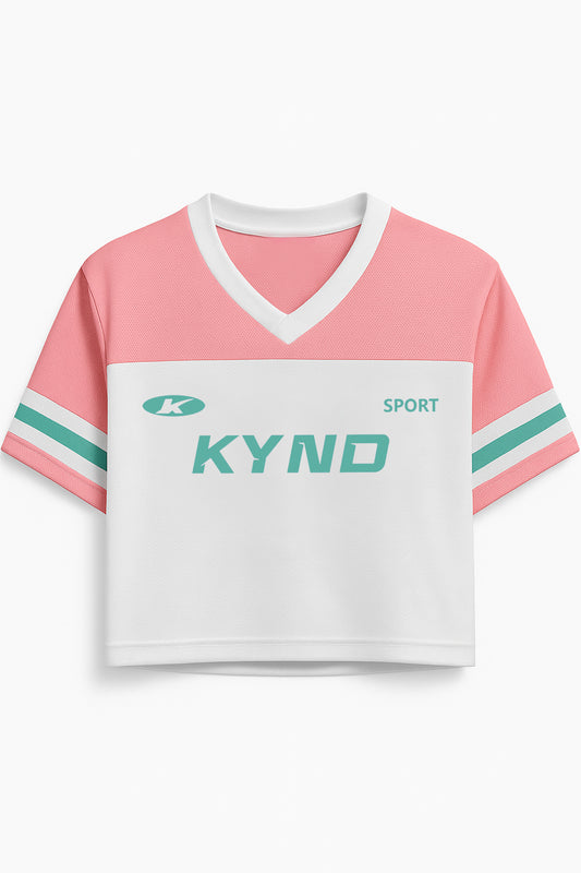 Kynd Play Girl Oversize Crop Jersey Peach/White