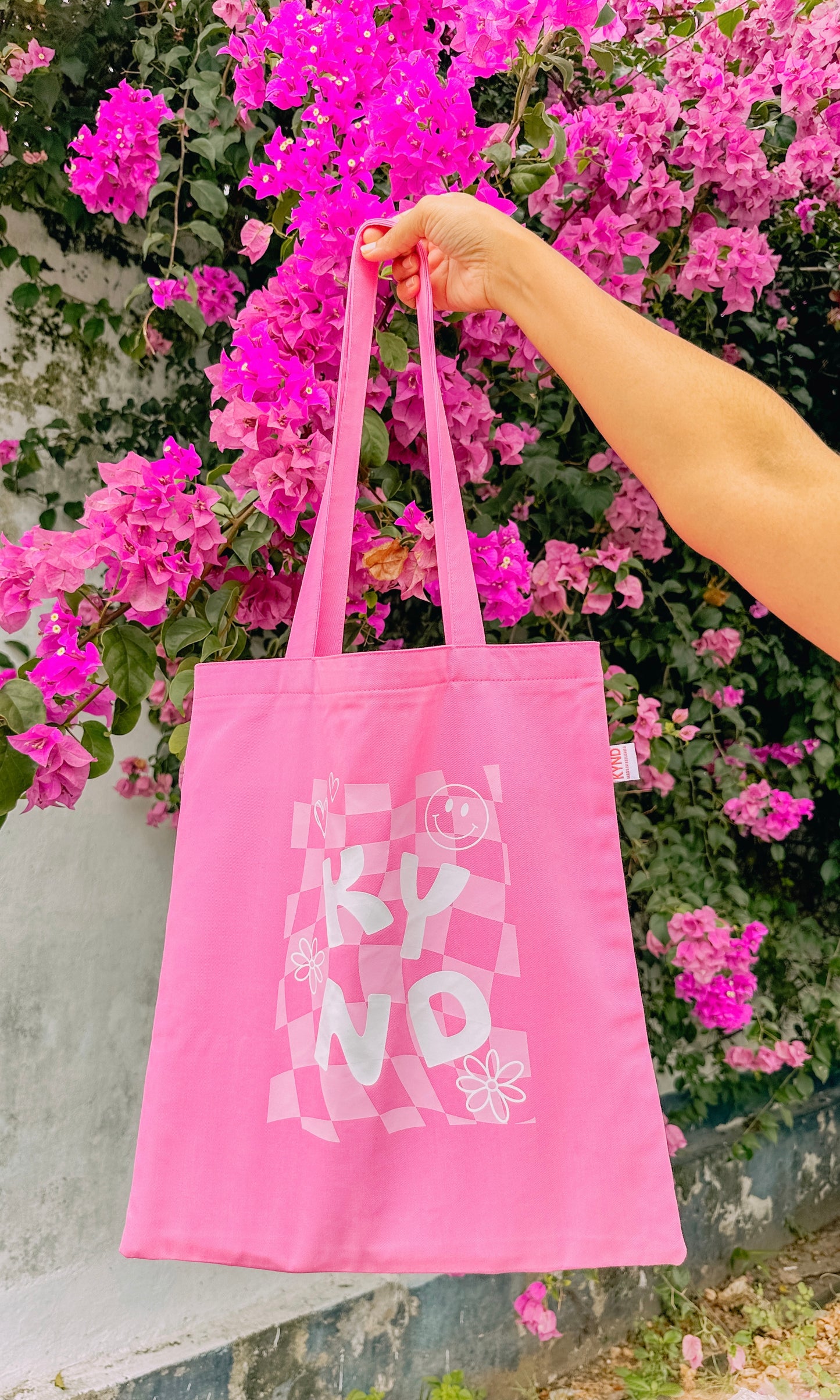 Checkered Joy Pink Tote Bag