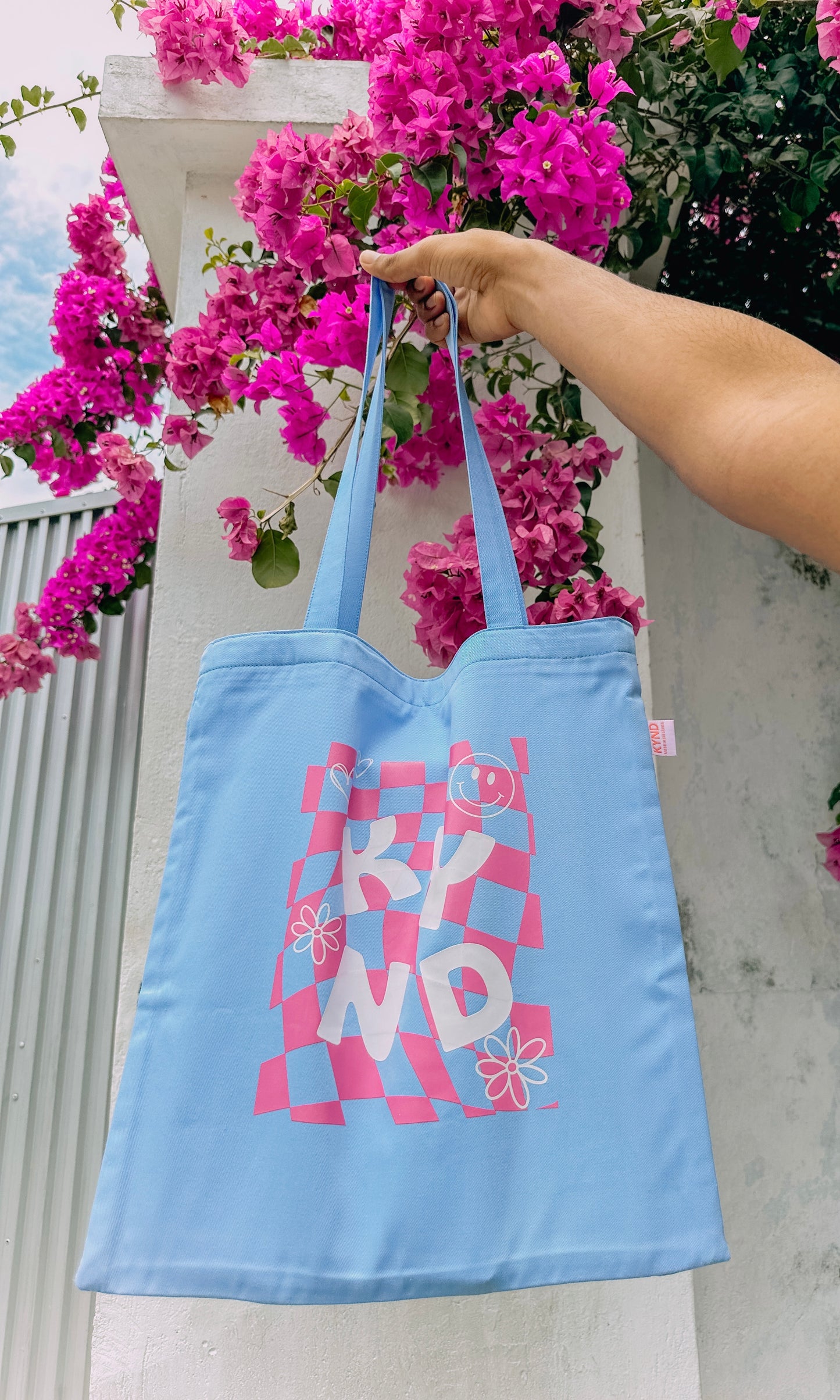 Checkered Joy Blue Tote Bag
