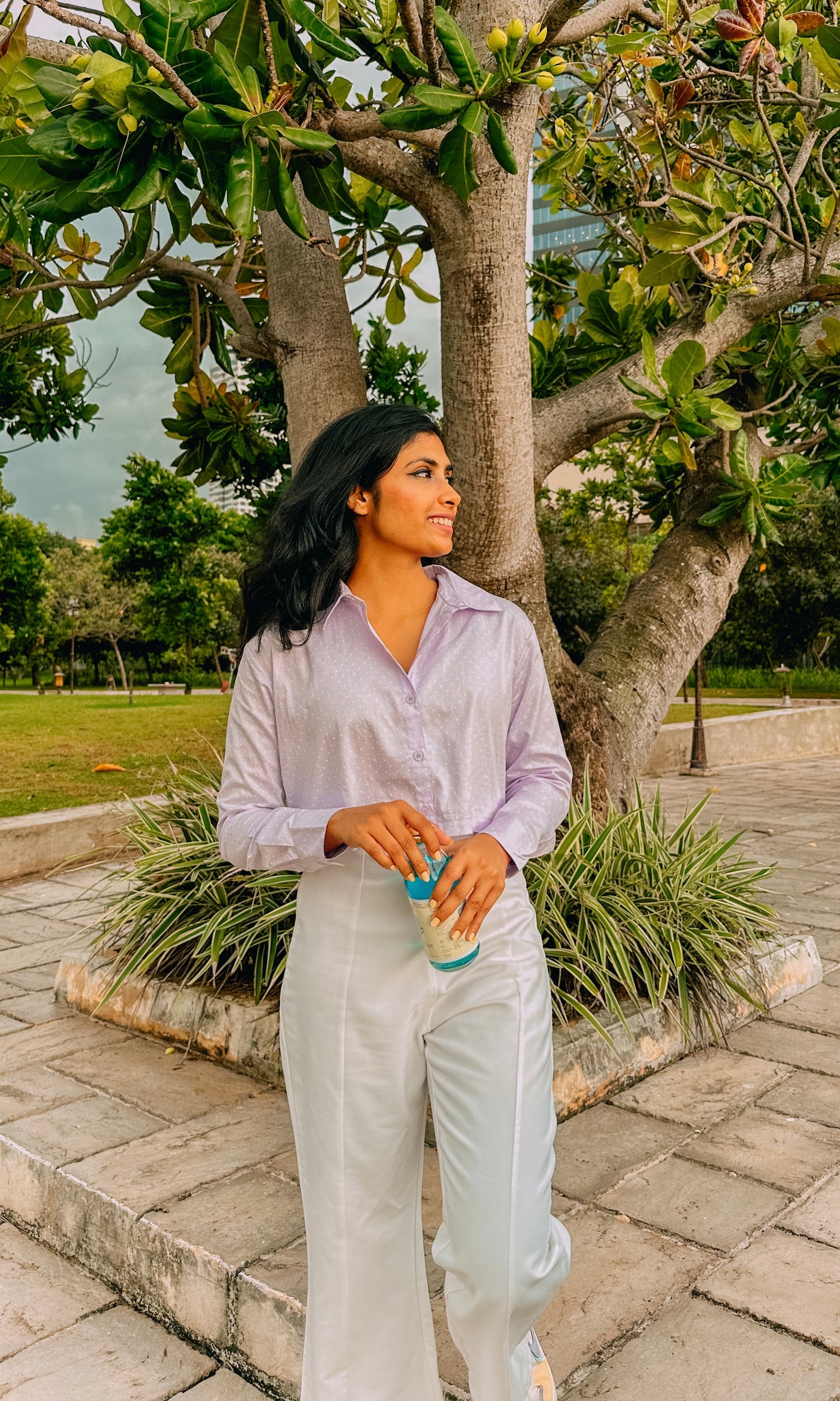 Lilac Dot Delight Crop Shirt