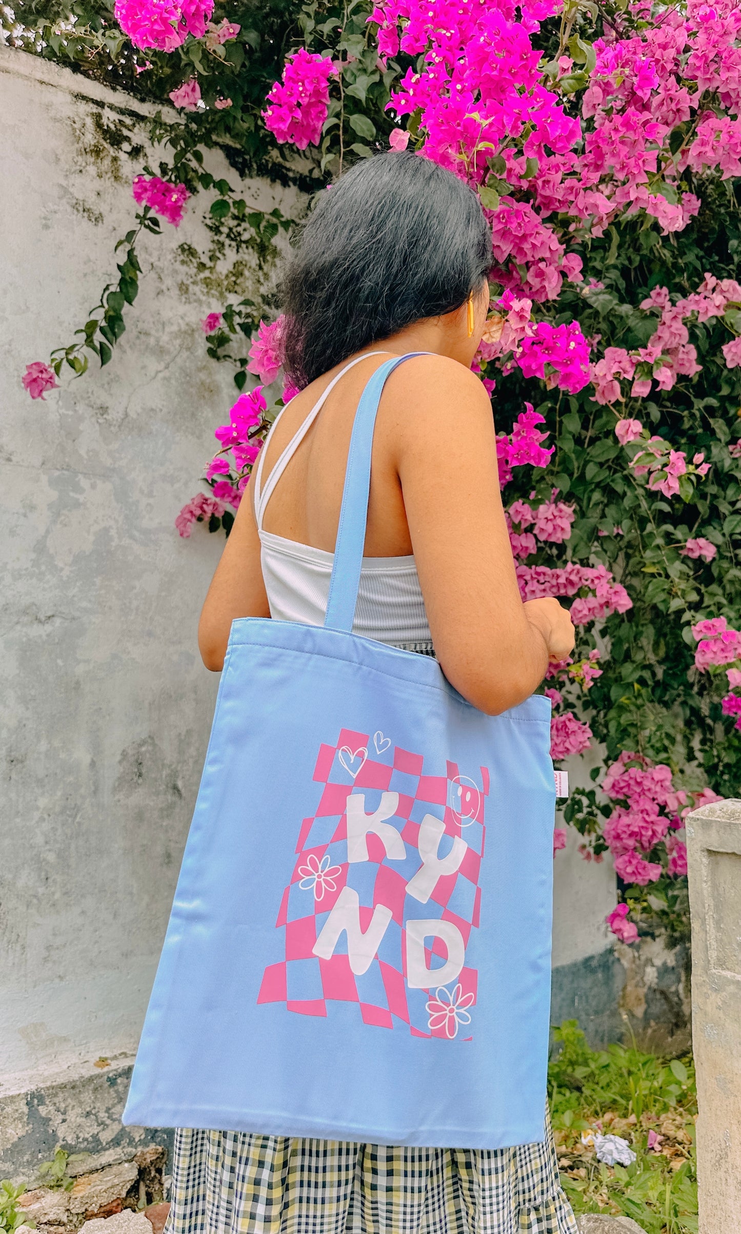 Checkered Joy Blue Tote Bag