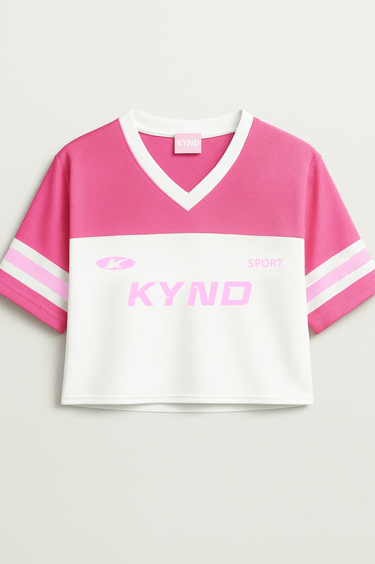 Kynd Play Girl Oversize Crop Jersey Pink/White