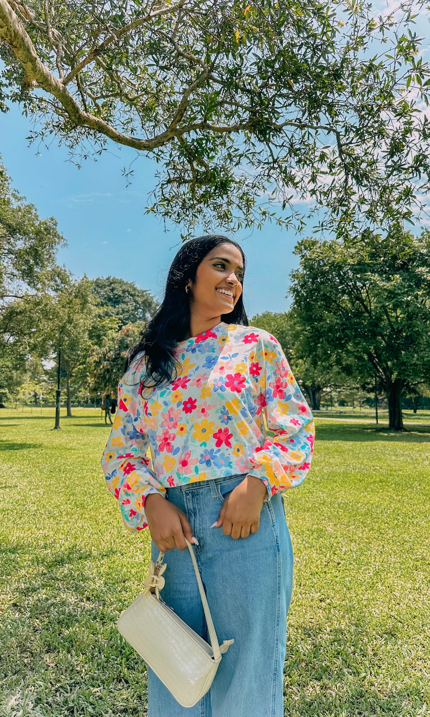 Vibrant Petals Balloon Sleeve Pullover