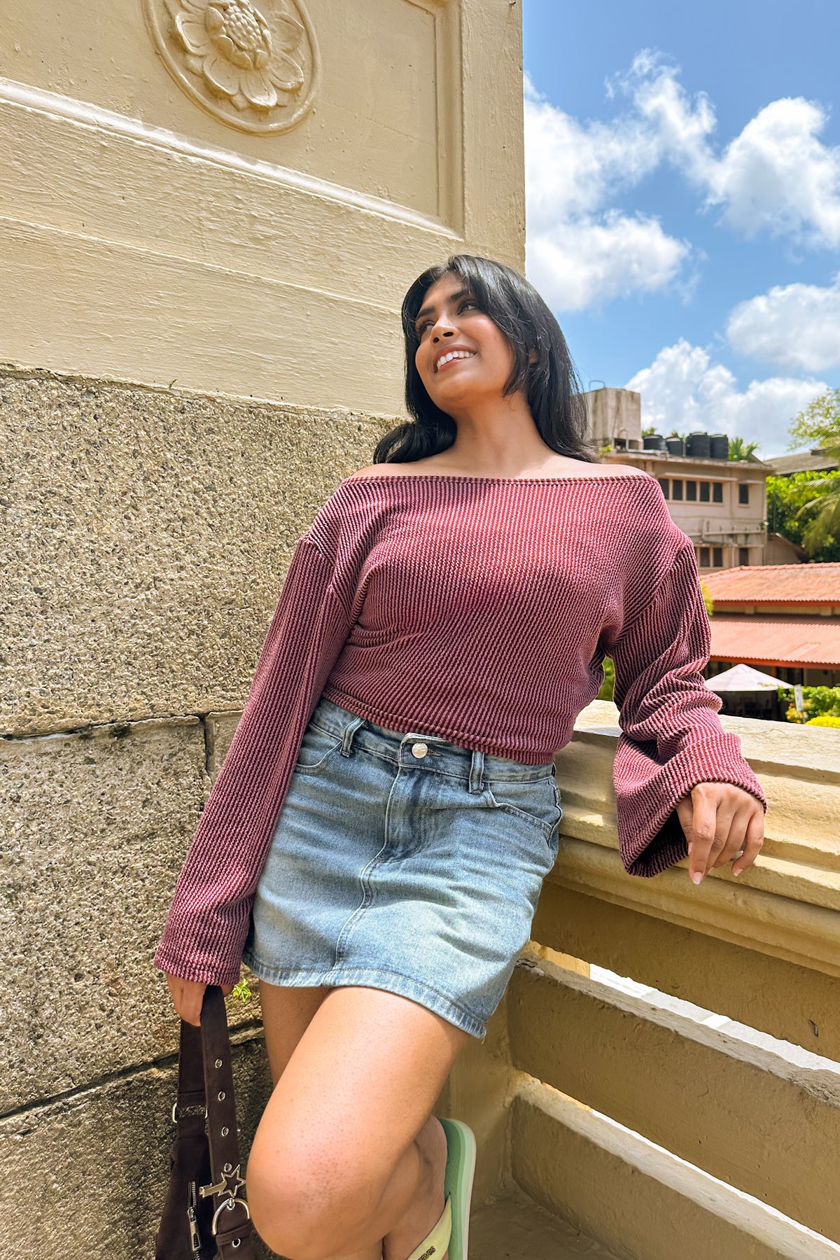 Falling For You Off Shoulder Top Burgundy