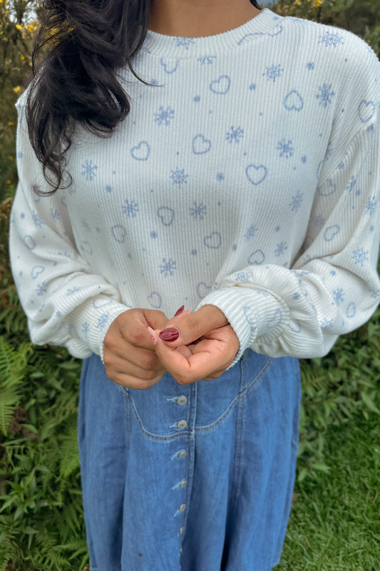 Snowy Day Dream Crop Balloon Sleeve Pullover