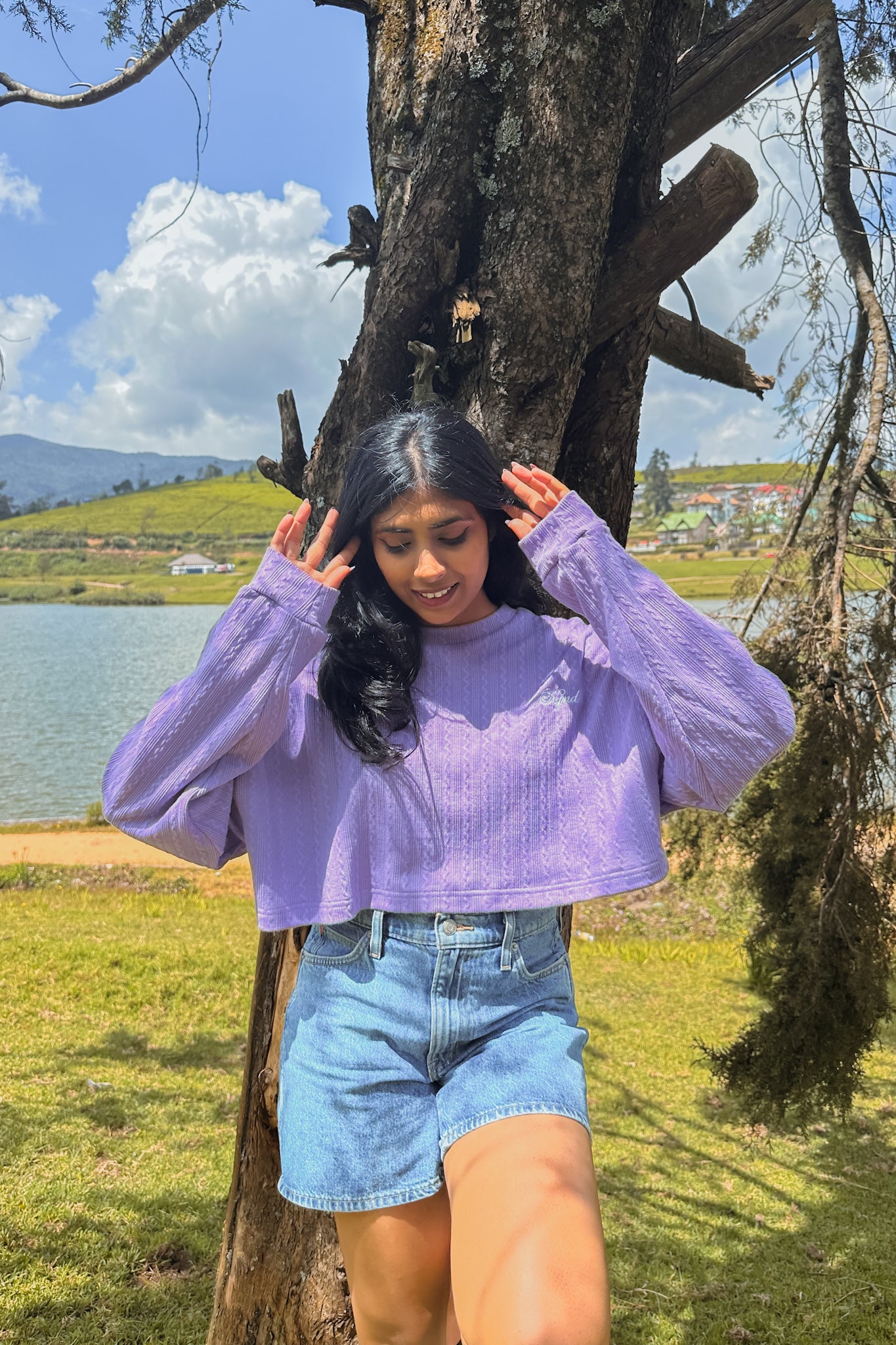 Frosted Grape Cable Knit Crop Pullover