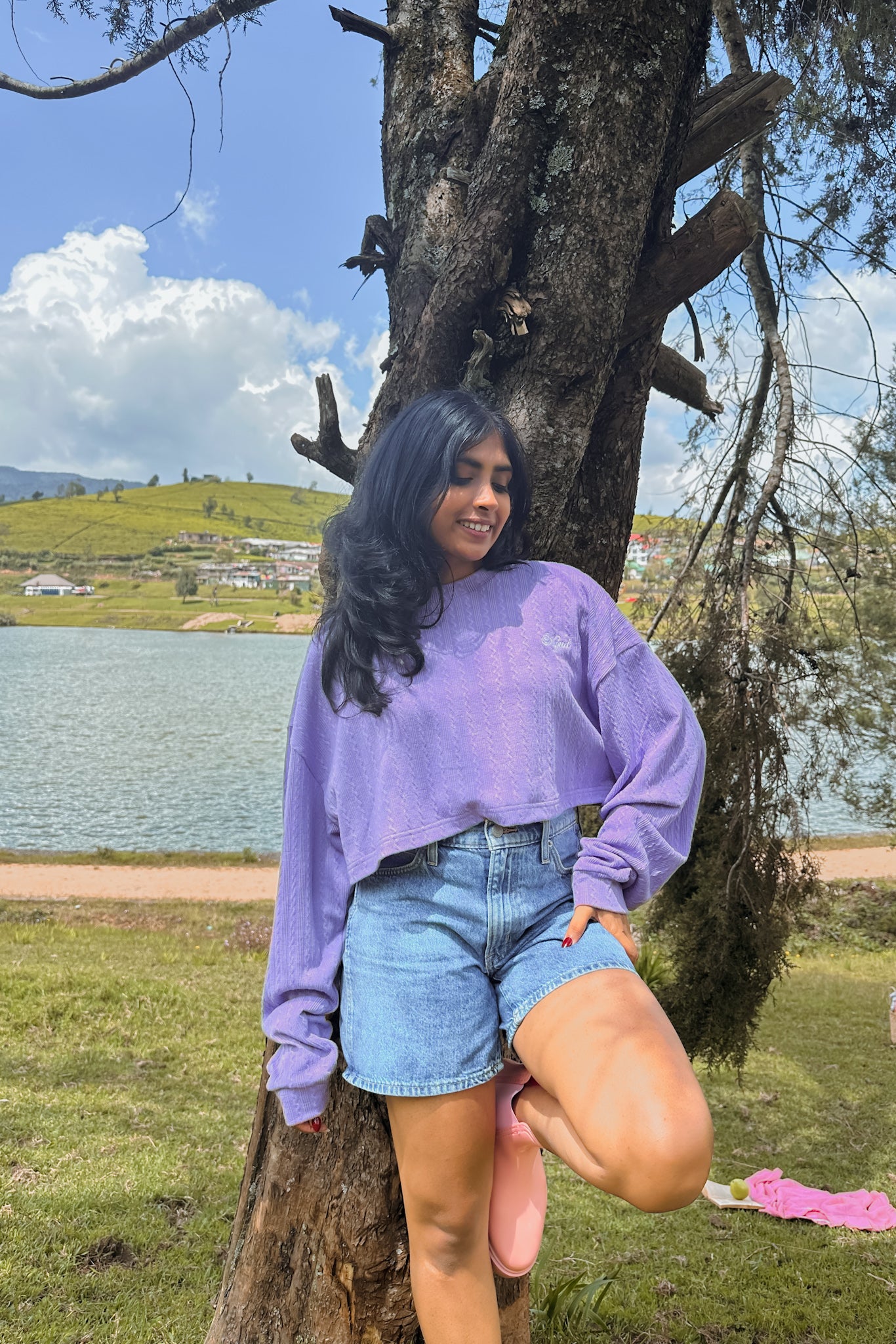 Frosted Grape Cable Knit Crop Pullover