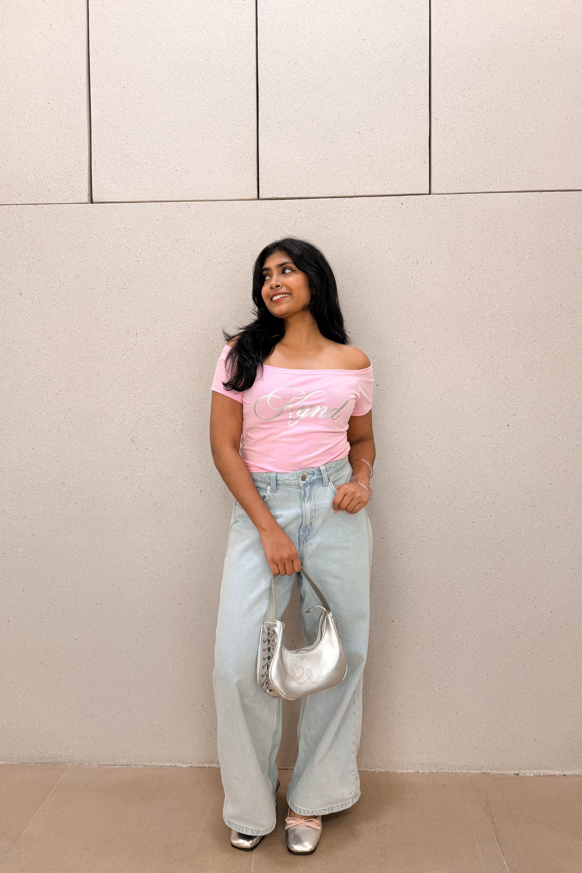 Darling Angel Off Shoulder Crop Tee Pink