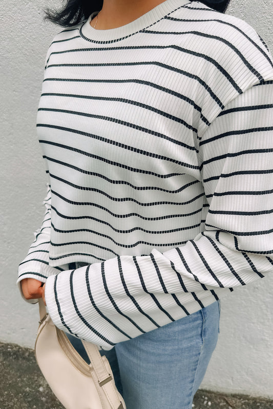 Cream Stripe Crop Pullover