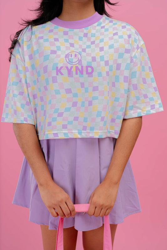 Happy Checkmate Oversize Crop Tee