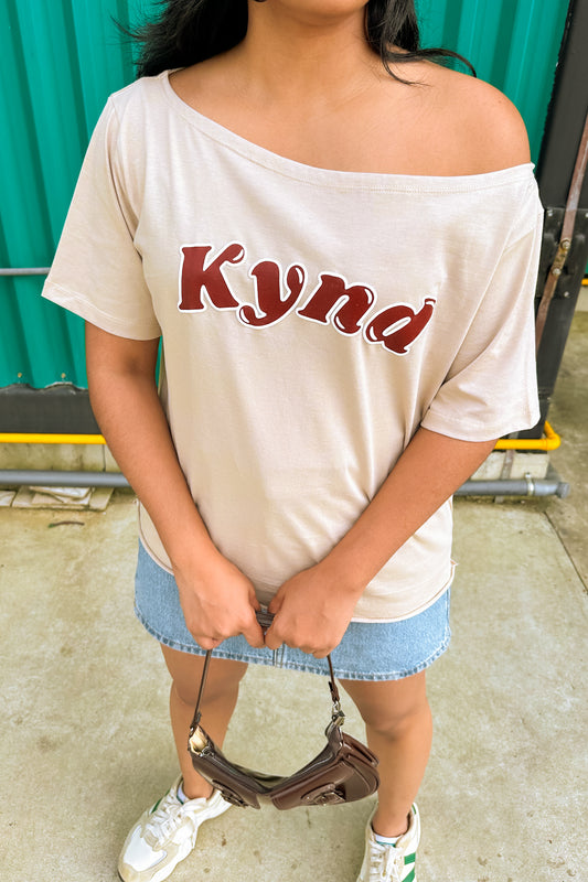 Wishing For It Off Shoulder Oversized Tee Beige