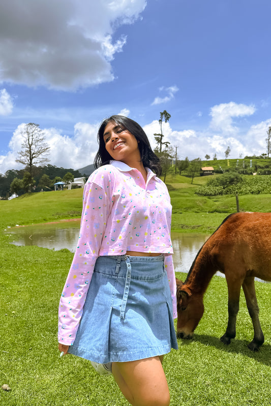Peachy Petals Polo Neck pullover