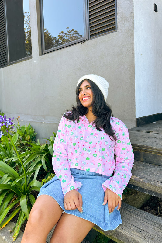 Sweetheart Berry Polo Neck Pullover