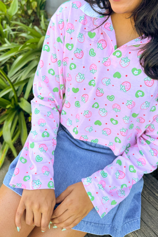 Sweetheart Berry Polo Neck Pullover