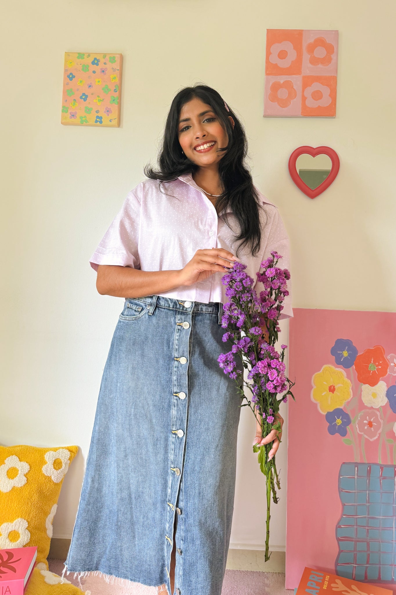 Lilac Bloom Oversize Crop Shirt