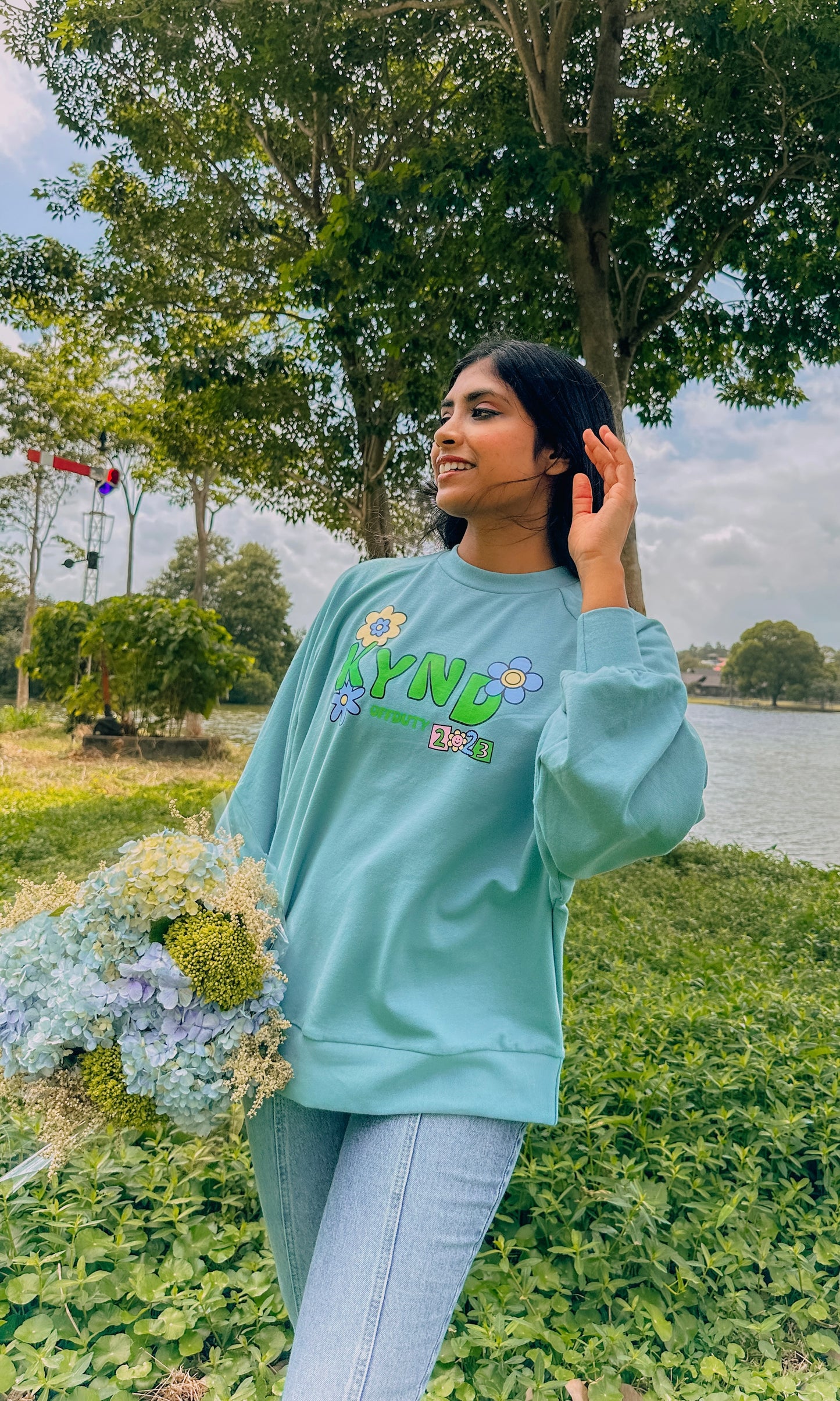 Kynd Blossom Teal Raglan Sleeve Sweatshirt
