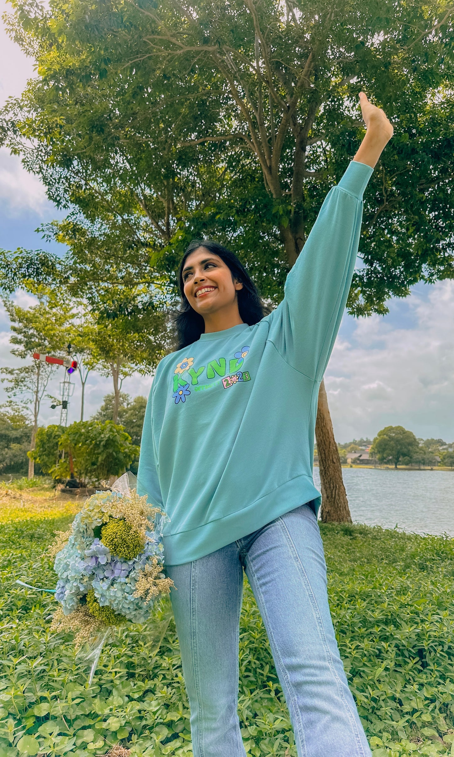 Kynd Blossom Teal Raglan Sleeve Sweatshirt
