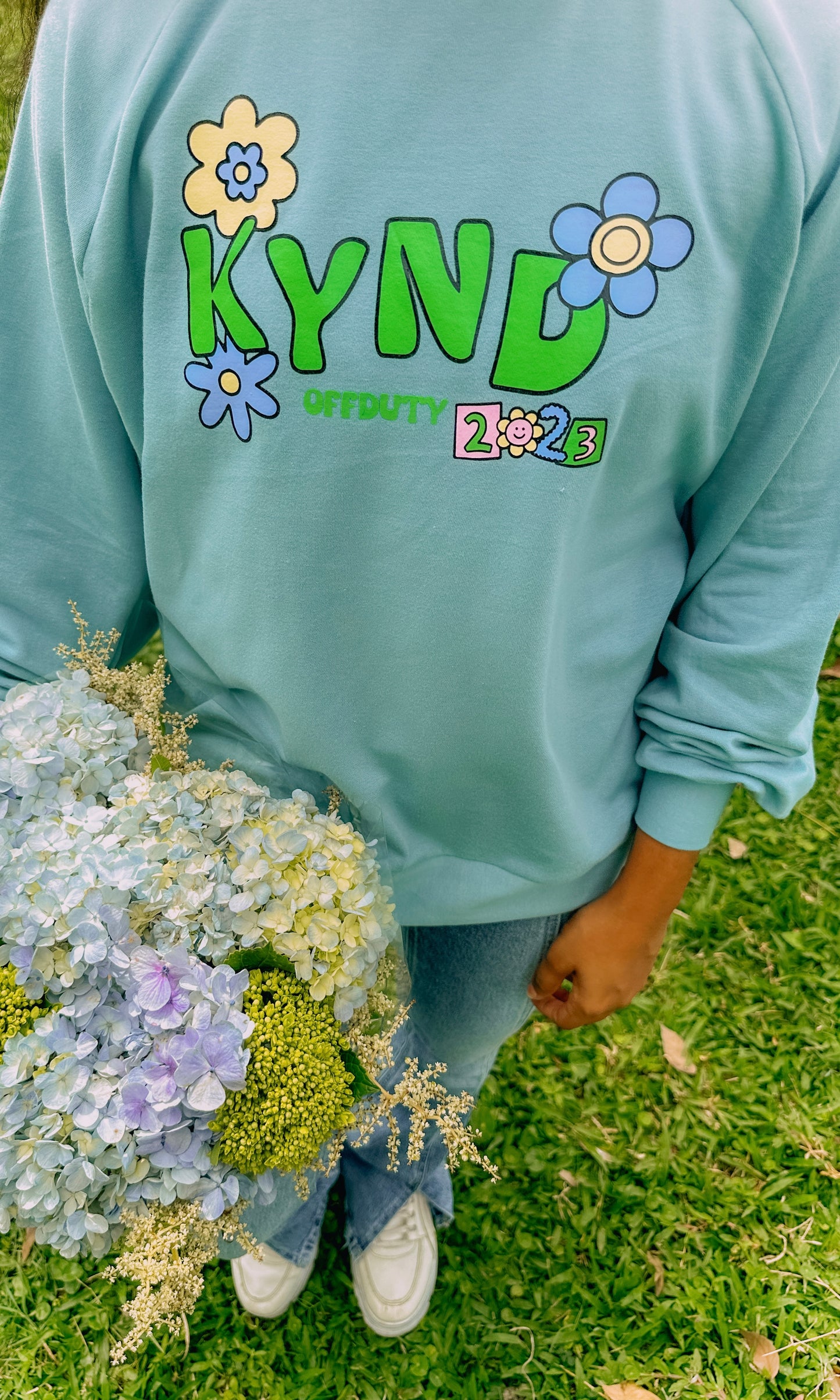 Kynd Blossom Teal Raglan Sleeve Sweatshirt
