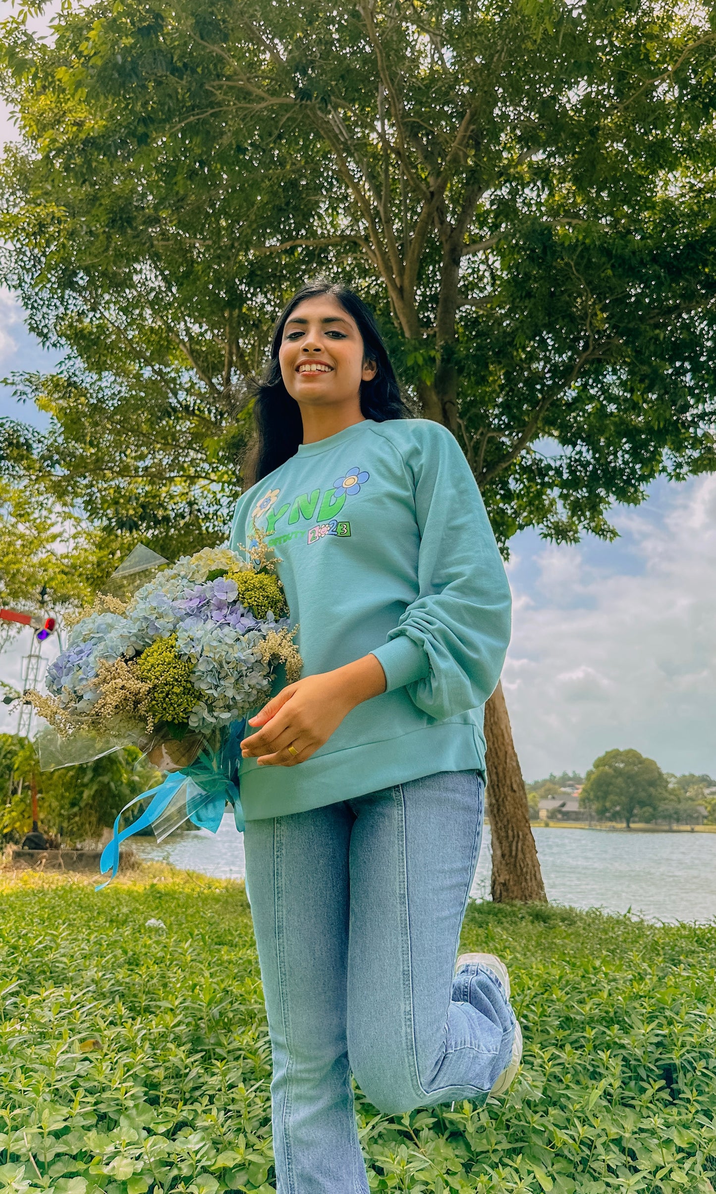 Kynd Blossom Teal Raglan Sleeve Sweatshirt