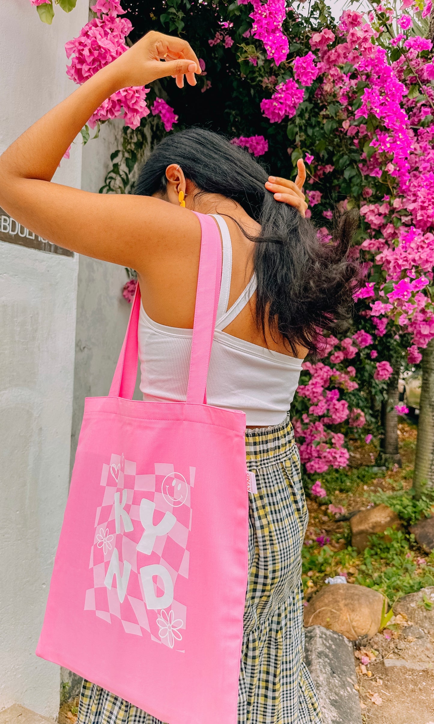 Checkered Joy Pink Tote Bag
