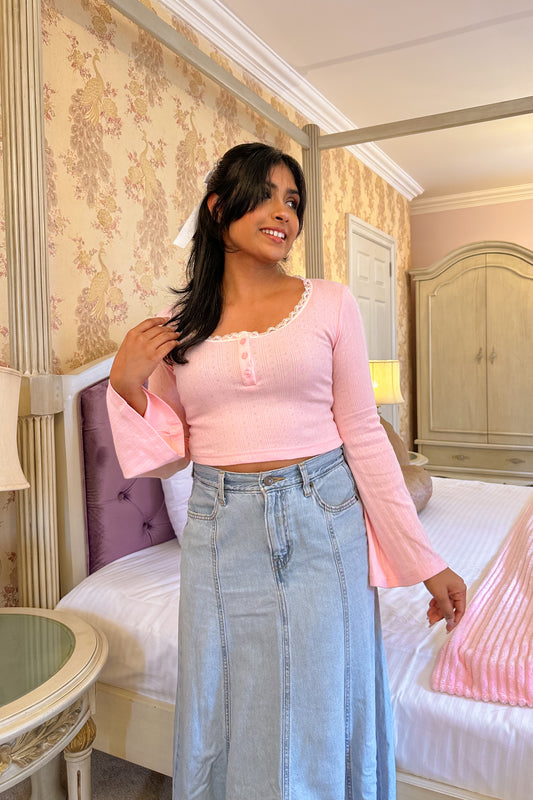 Petite Girl Lace Trim Crop Top