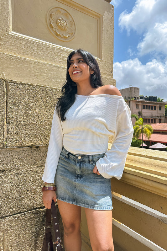 Falling For You Off Shoulder Top Vanilla