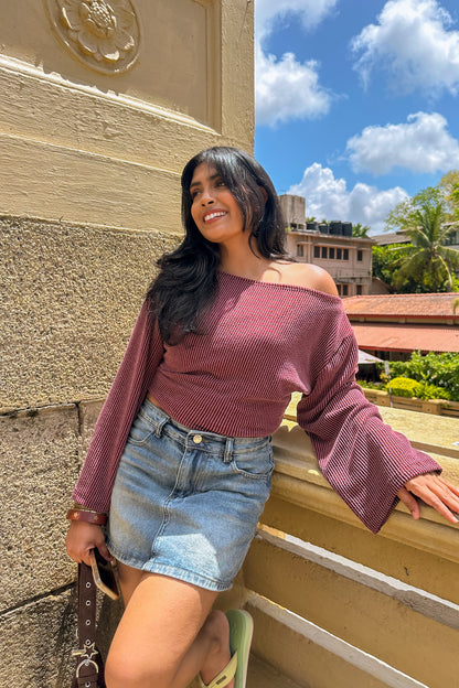Falling For You Off Shoulder Top Burgundy