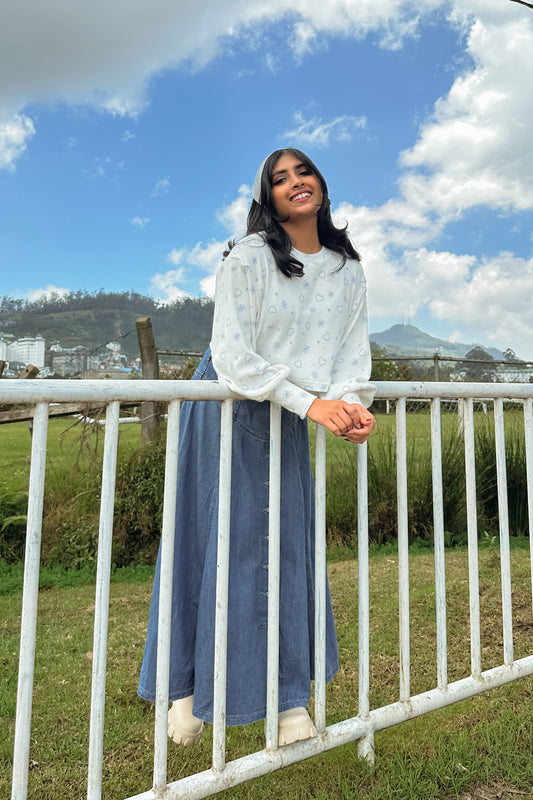 Snowy Day Dream Crop Balloon Sleeve Pullover