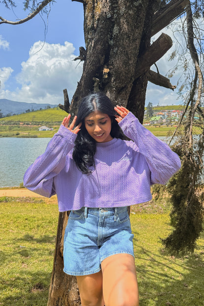 Frosted Grape Cable Knit Crop Pullover