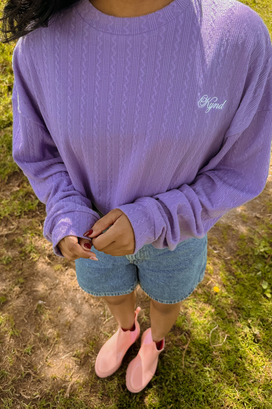 Frosted Grape Cable Knit Crop Pullover