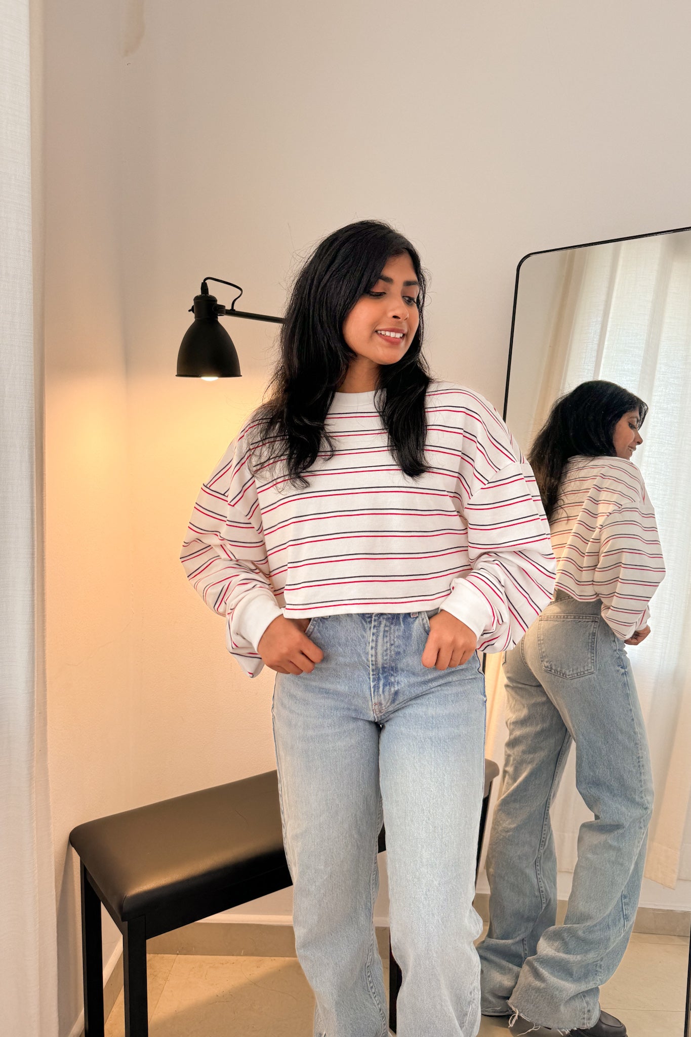 Crimson Stripes Crop Pullover