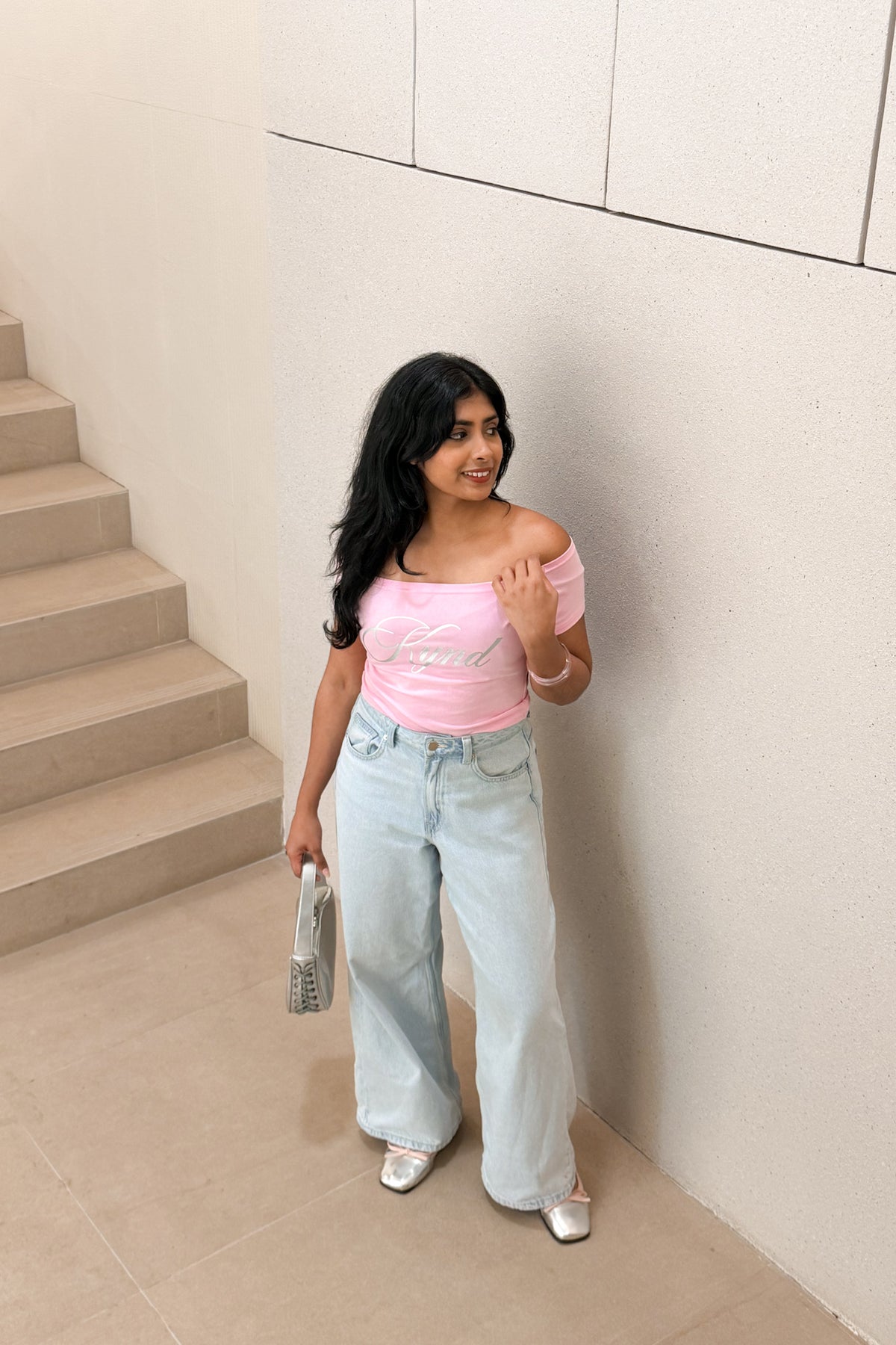 Darling Angel Off Shoulder Crop Tee Pink