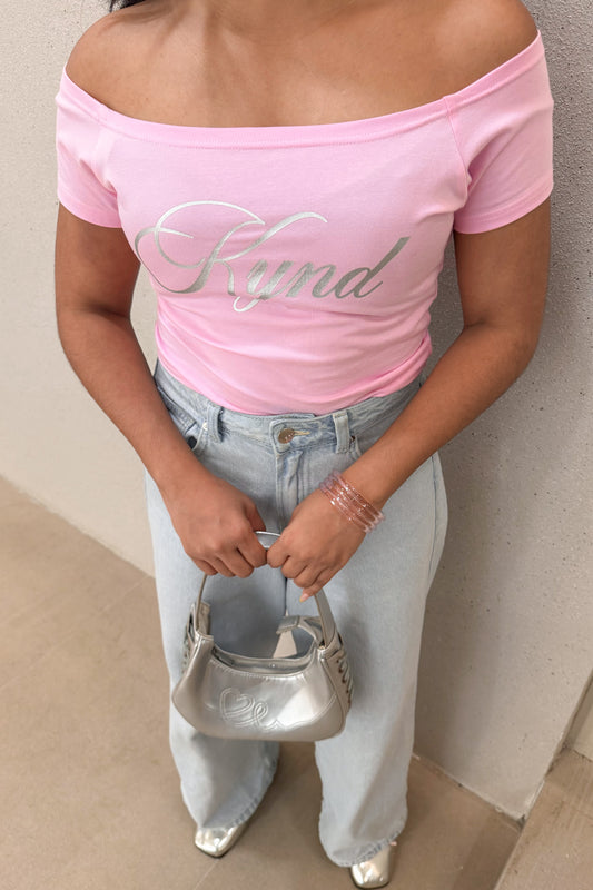 Darling Angel Off Shoulder Crop Tee Pink