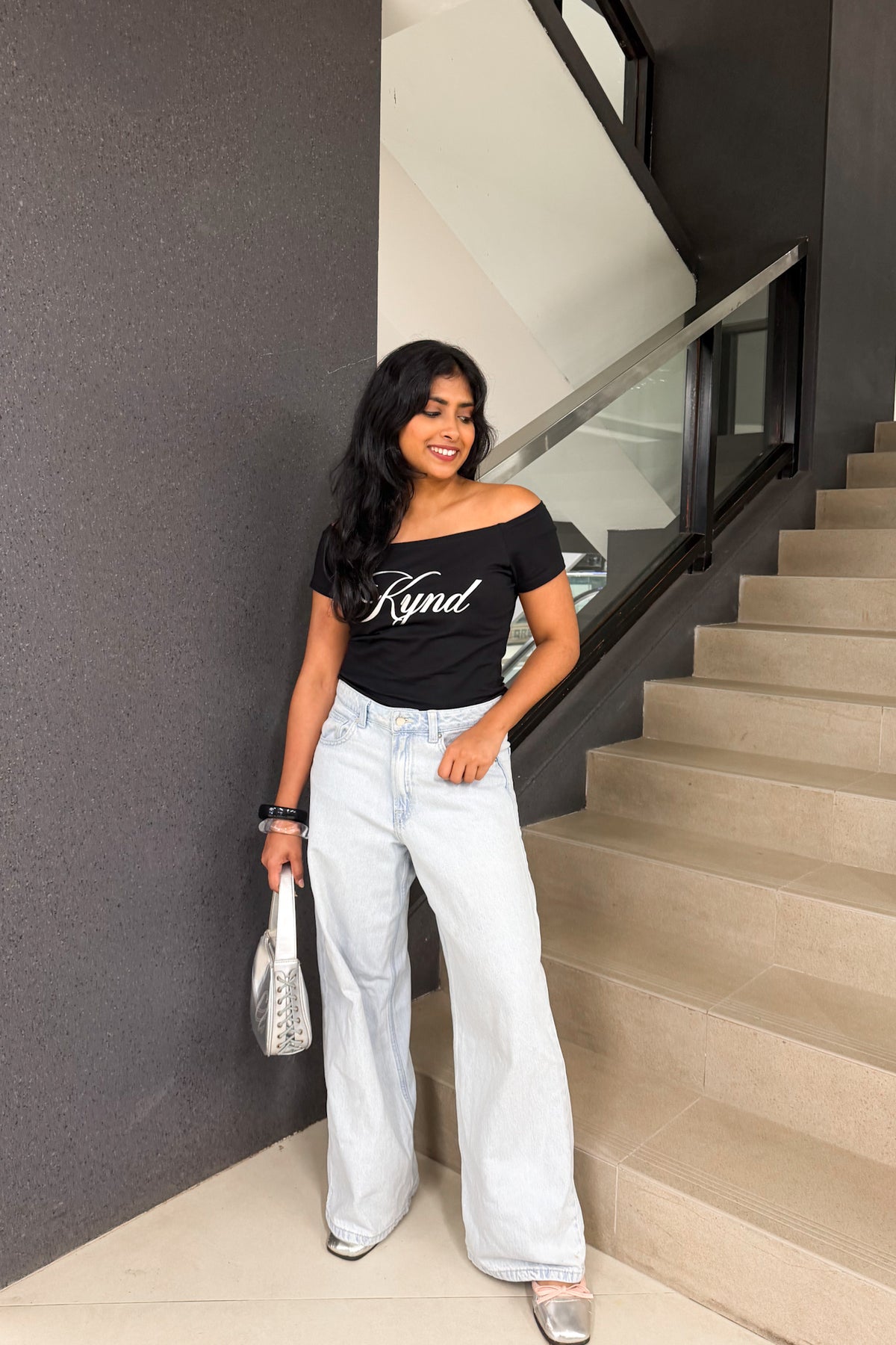 Darling Angel Off Shoulder Crop Tee Jet Black