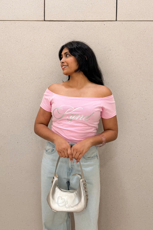 Darling Angel Off Shoulder Crop Tee Pink