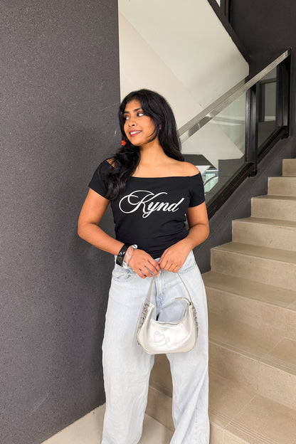 Darling Angel Off Shoulder Crop Tee Jet Black