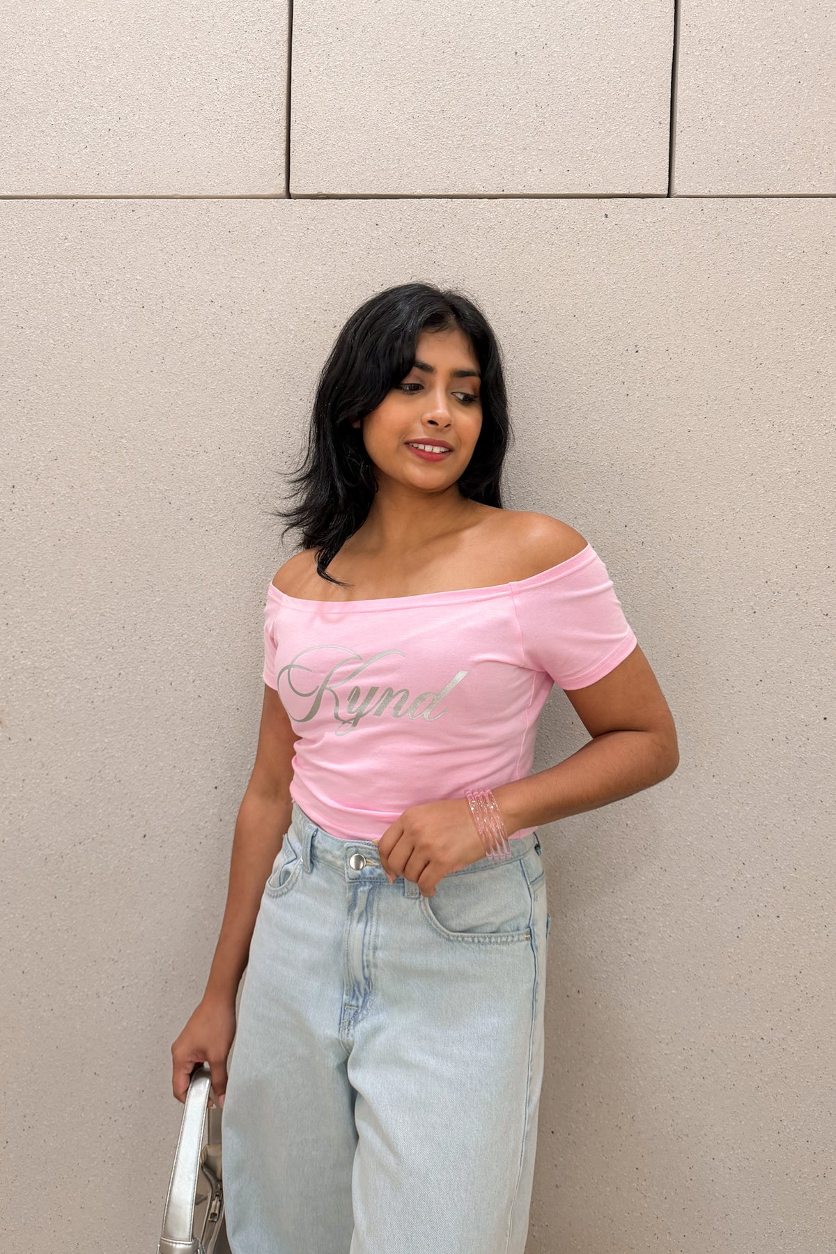 Darling Angel Off Shoulder Crop Tee Pink