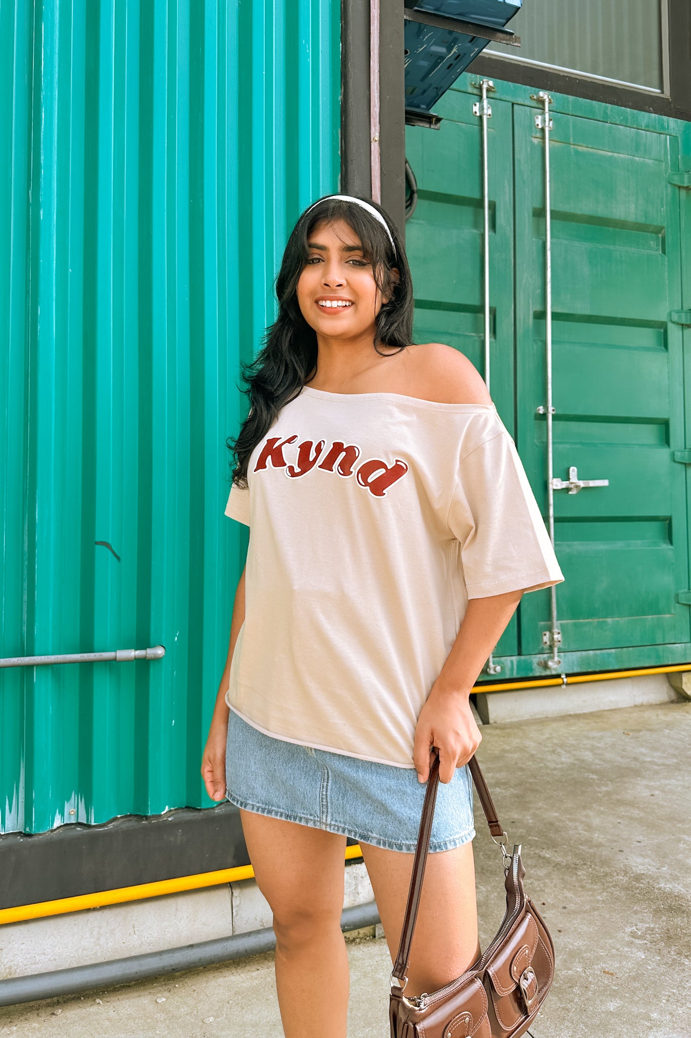 Wishing For It Off Shoulder Oversized Tee Beige
