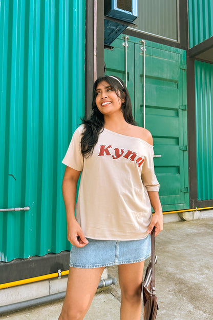 Wishing For It Off Shoulder Oversized Tee Beige