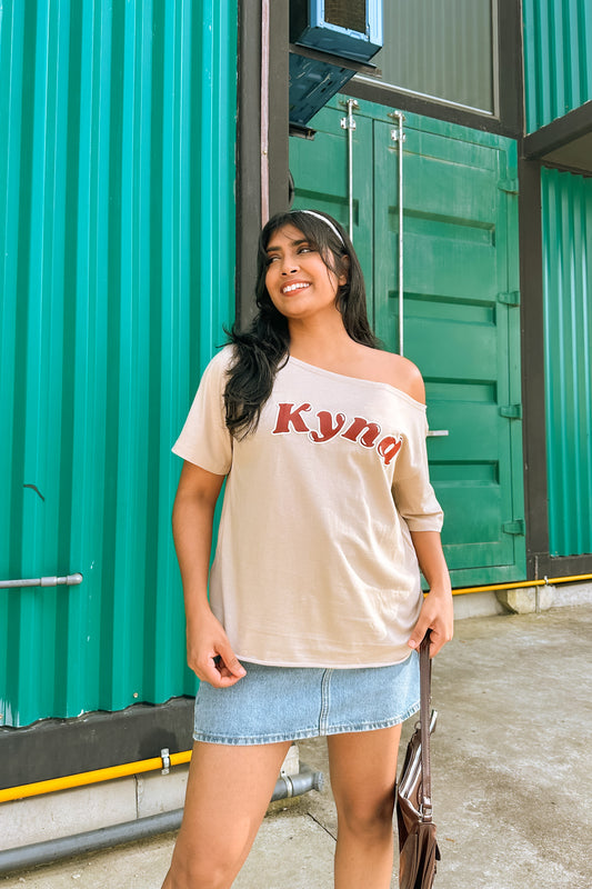 Wishing For It Off Shoulder Oversized Tee Beige