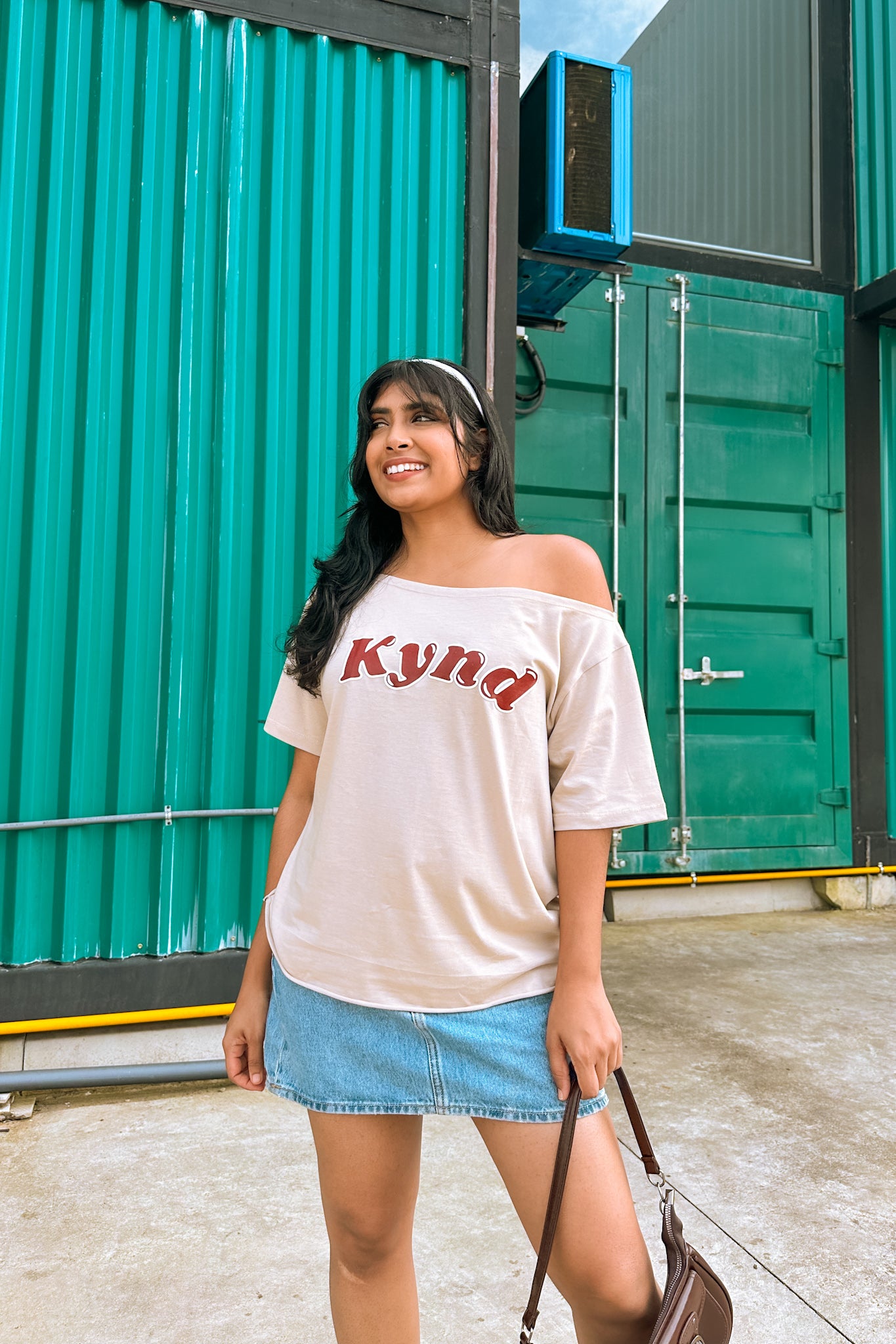 Wishing For It Off Shoulder Oversized Tee Beige