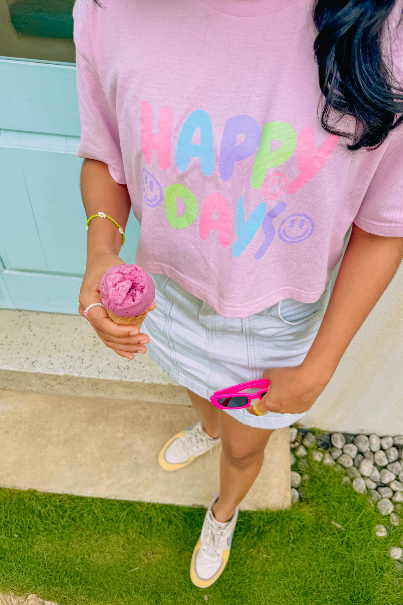 Happy Day Oversize Crop Tee