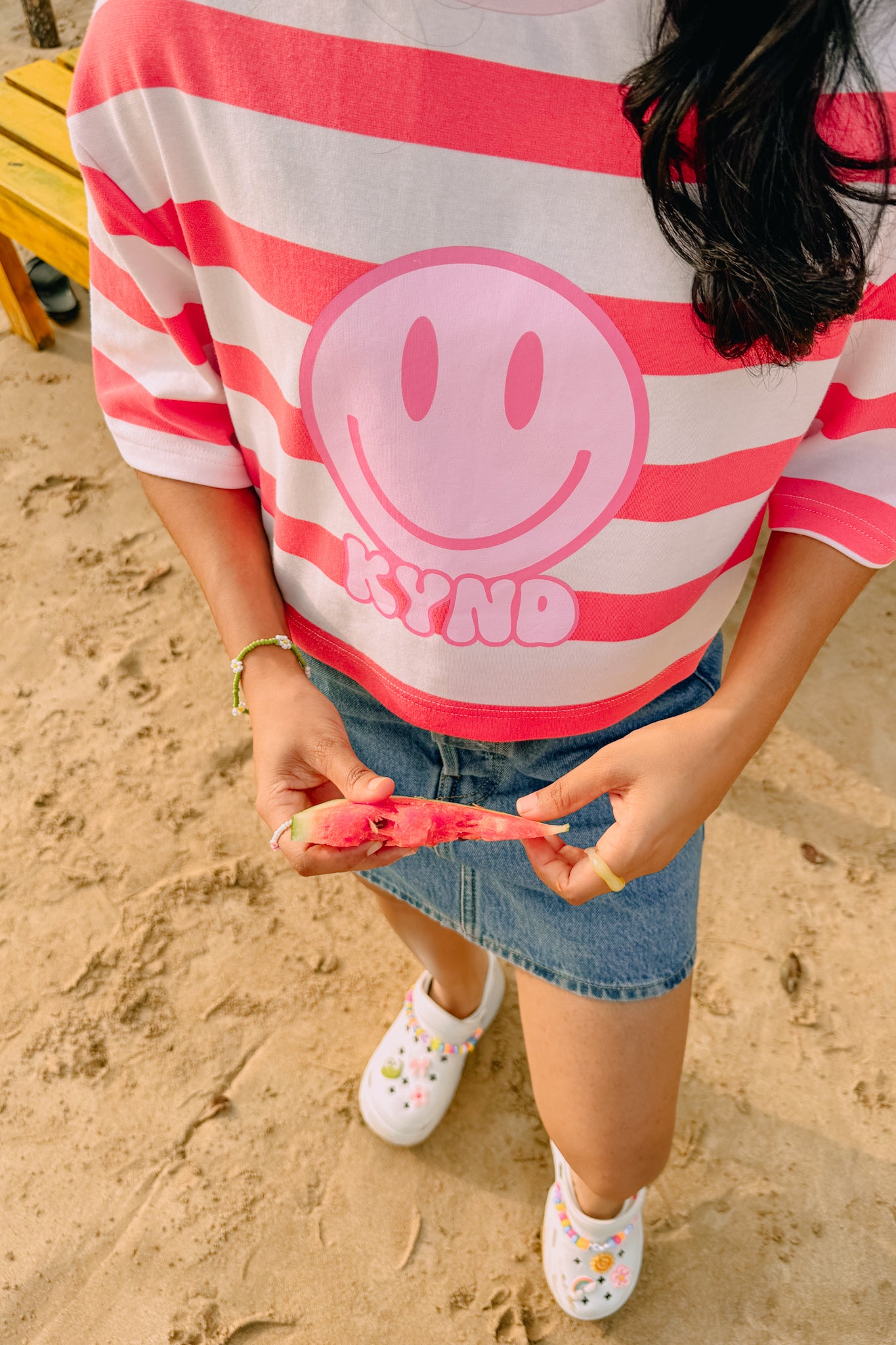 Smiley Stripes Oversize Crop Tee