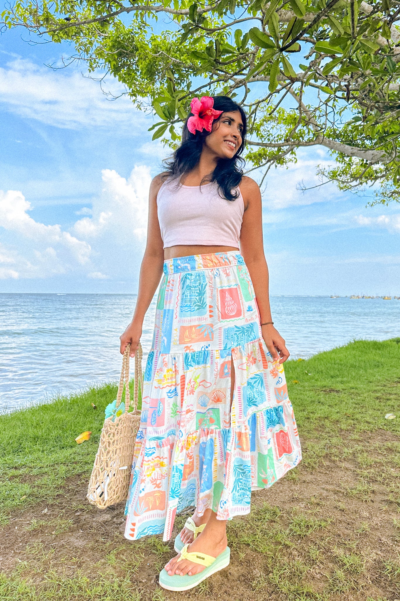 Island Stamp Tiered Skirt