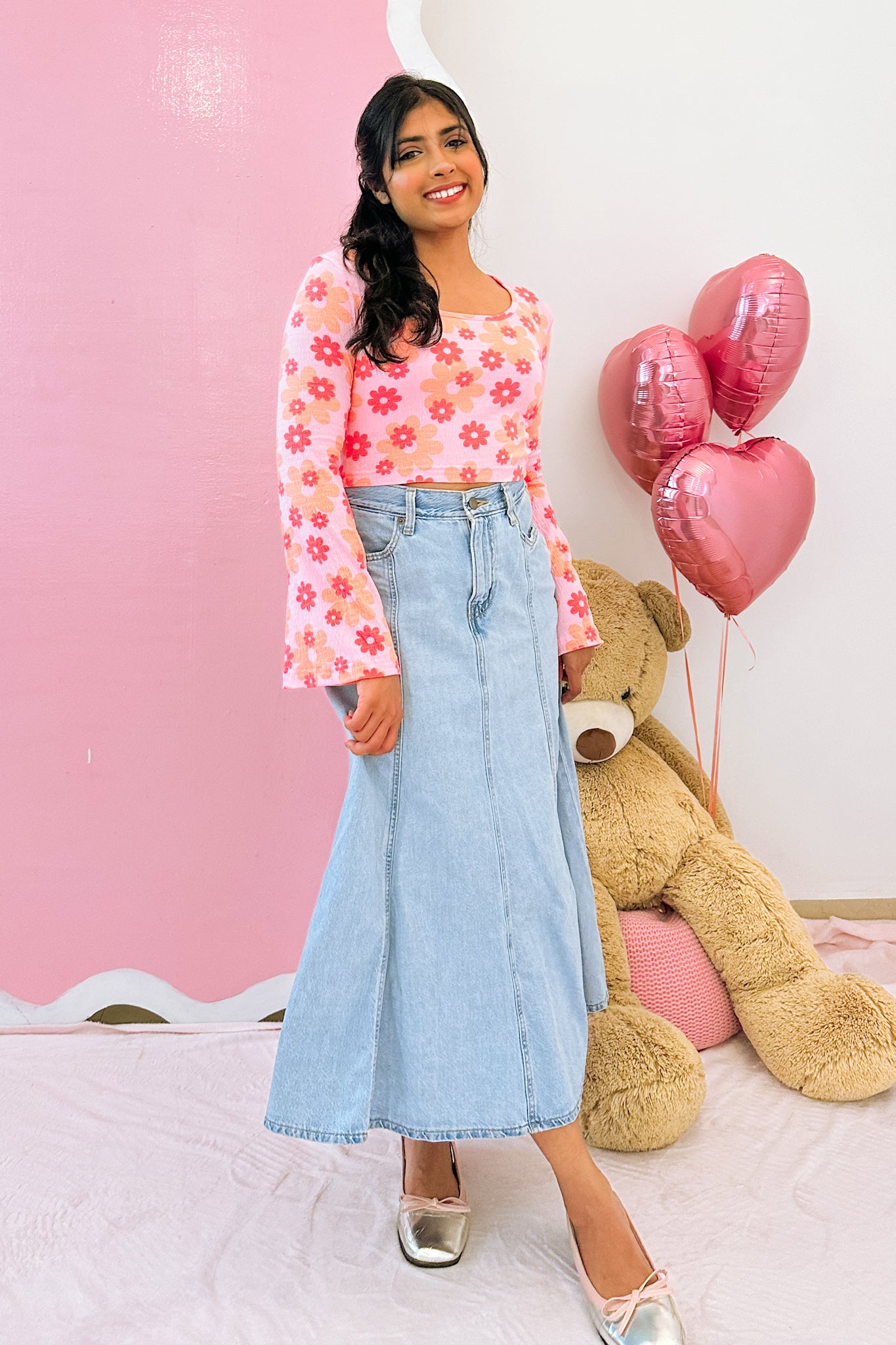 Flower Kiss Flared Sleeve Crop Top
