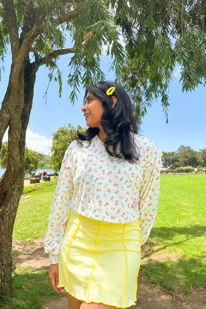 Sugar Petals Balloon Sleeve Crop Pullover