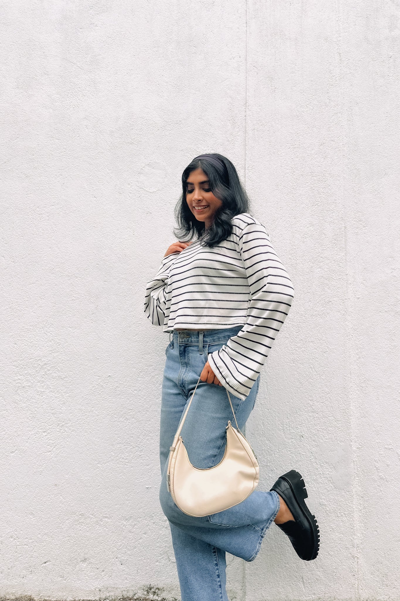 Cream Stripe Crop Pullover