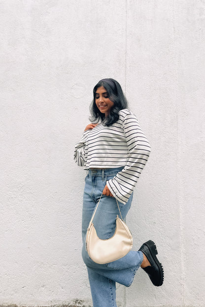Cream Stripe Crop Pullover