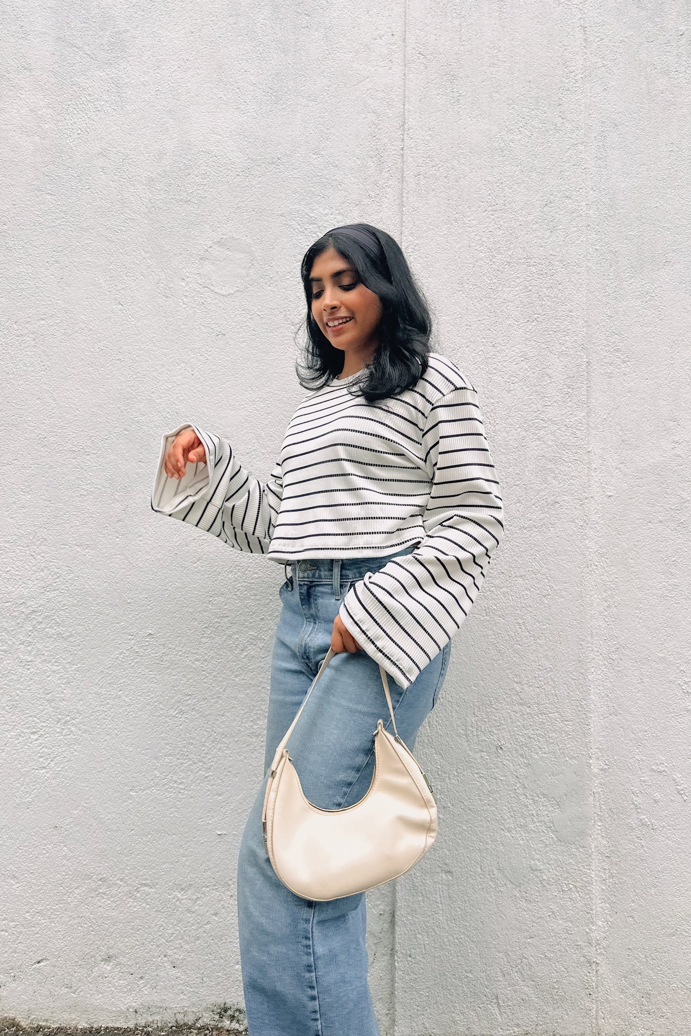 Cream Stripe Crop Pullover